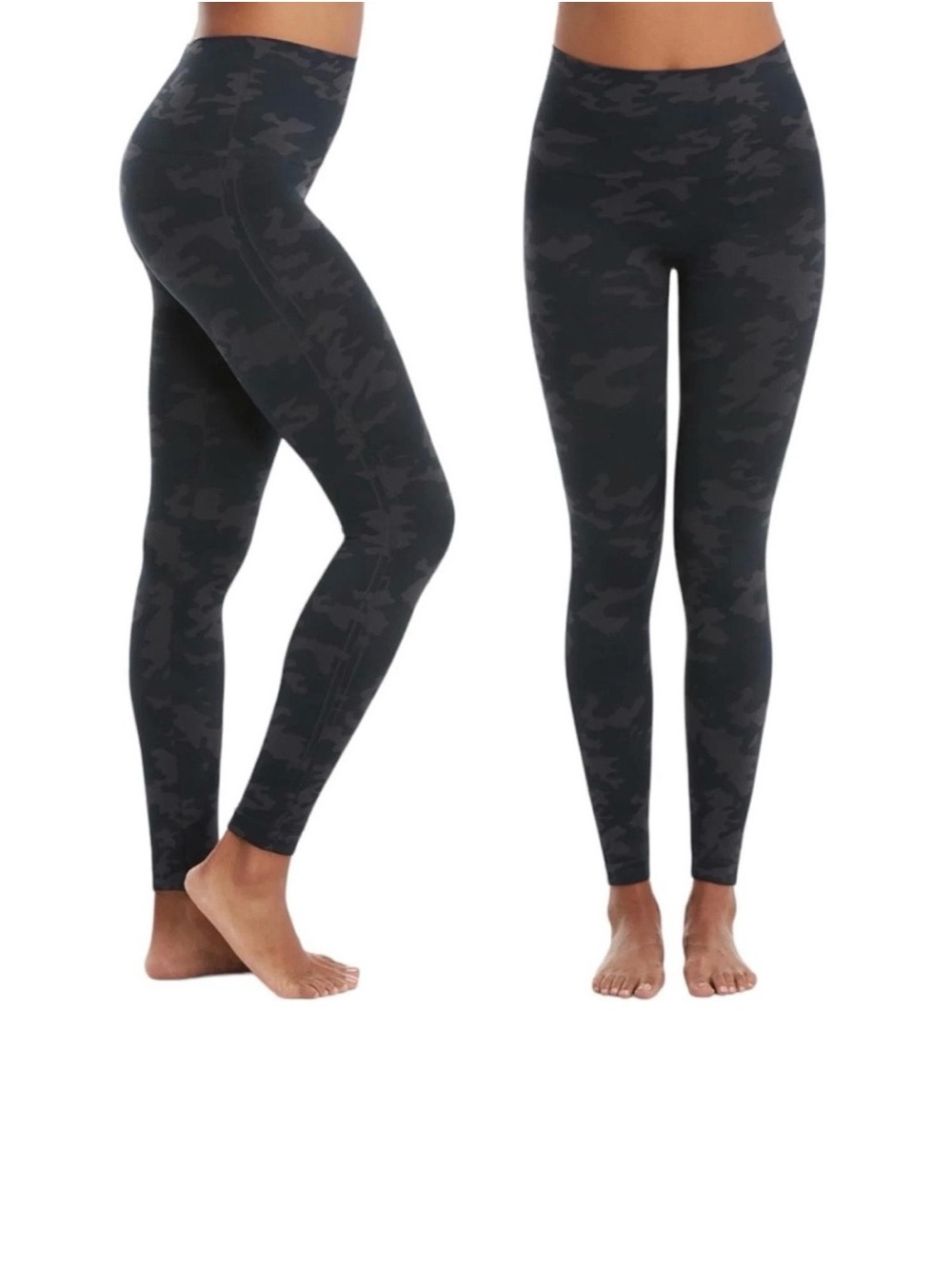 Spanx Look At Me Now Green Black Camo Leggings Women's Size Large Pants Pull On